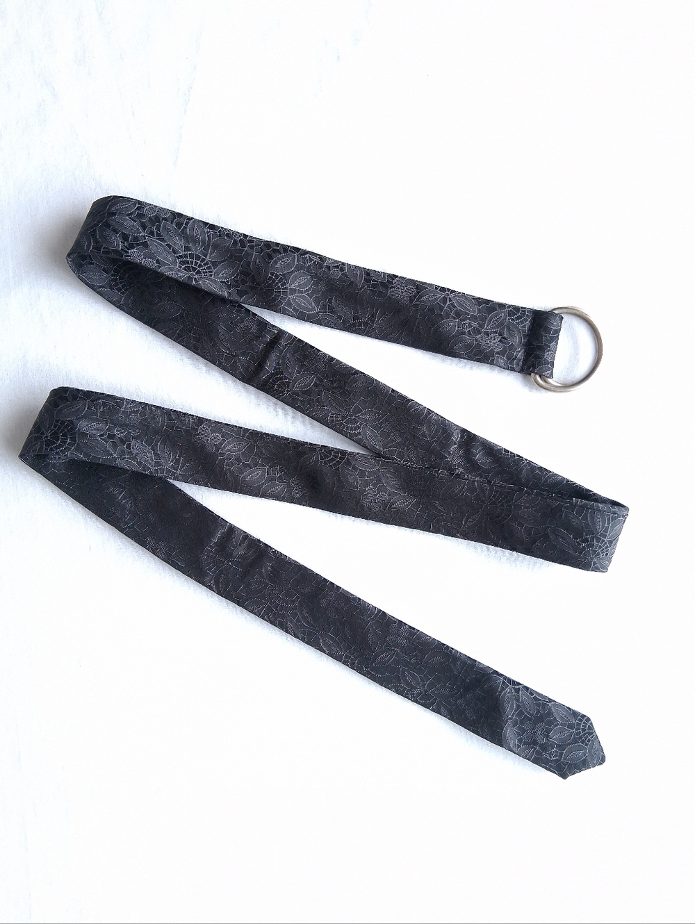 Belt Silk Floral Gray And Black Fabric D-ring